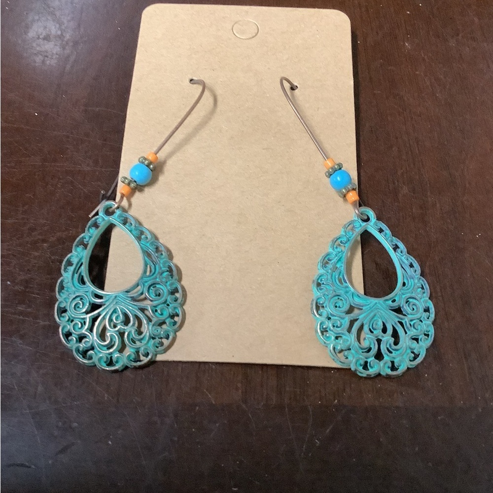 Boho Patina Teardrop Earrings | Vintage Western Dangle Jewelry